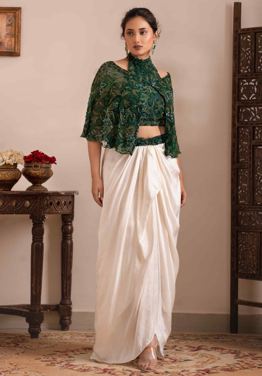 Chintz detachable peplum top with pre-draped skirt - My Store