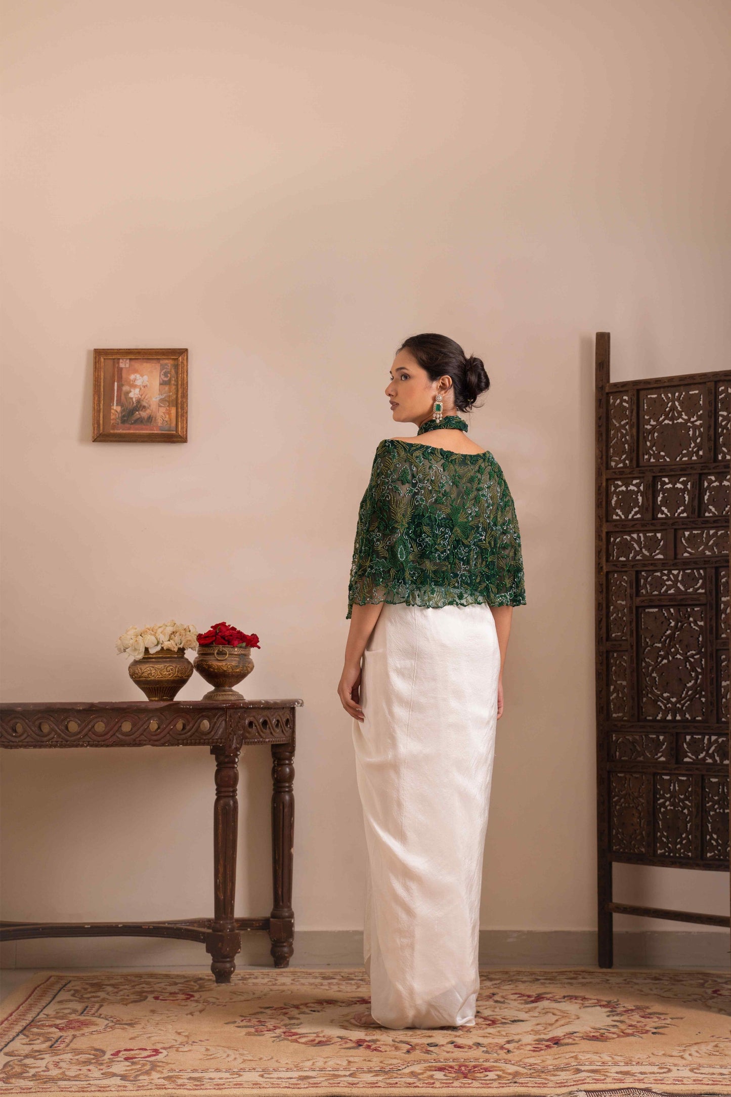 Chintz detachable peplum top with pre-draped skirt - My Store