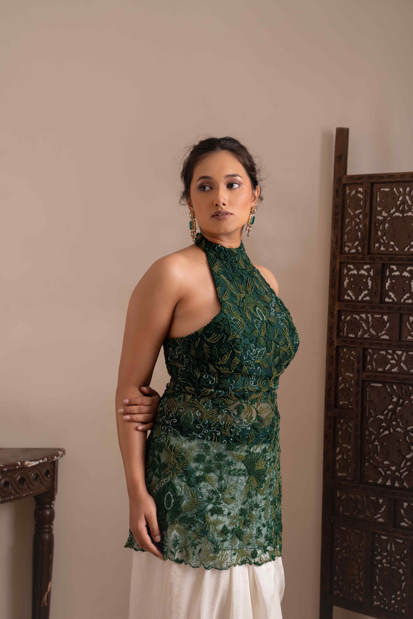 Chintz detachable peplum top with pre-draped skirt - My Store