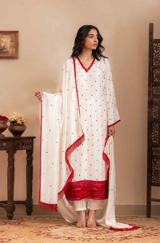 Ivory v-neck kurti set - My Store