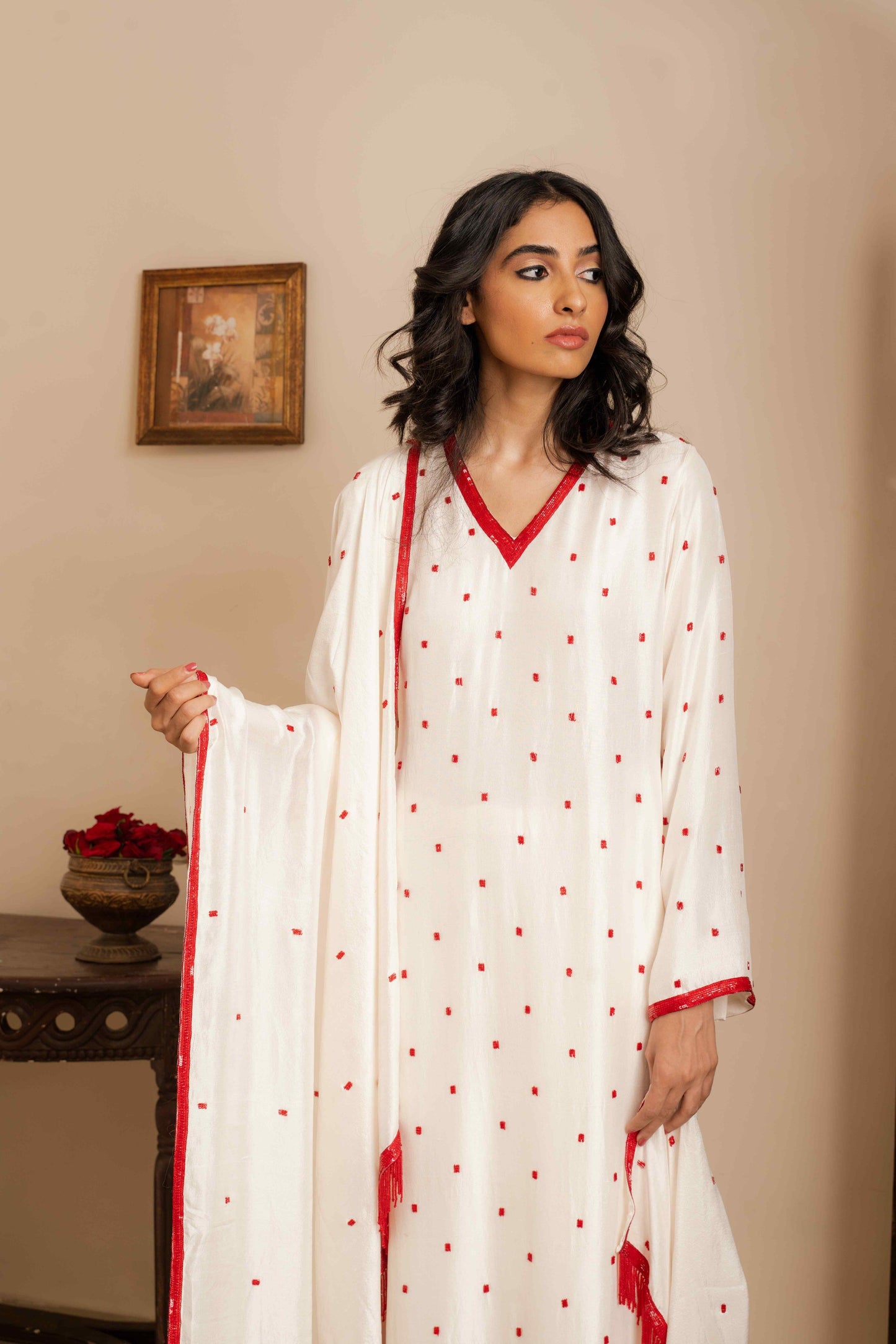 Ivory v-neck kurti set - My Store