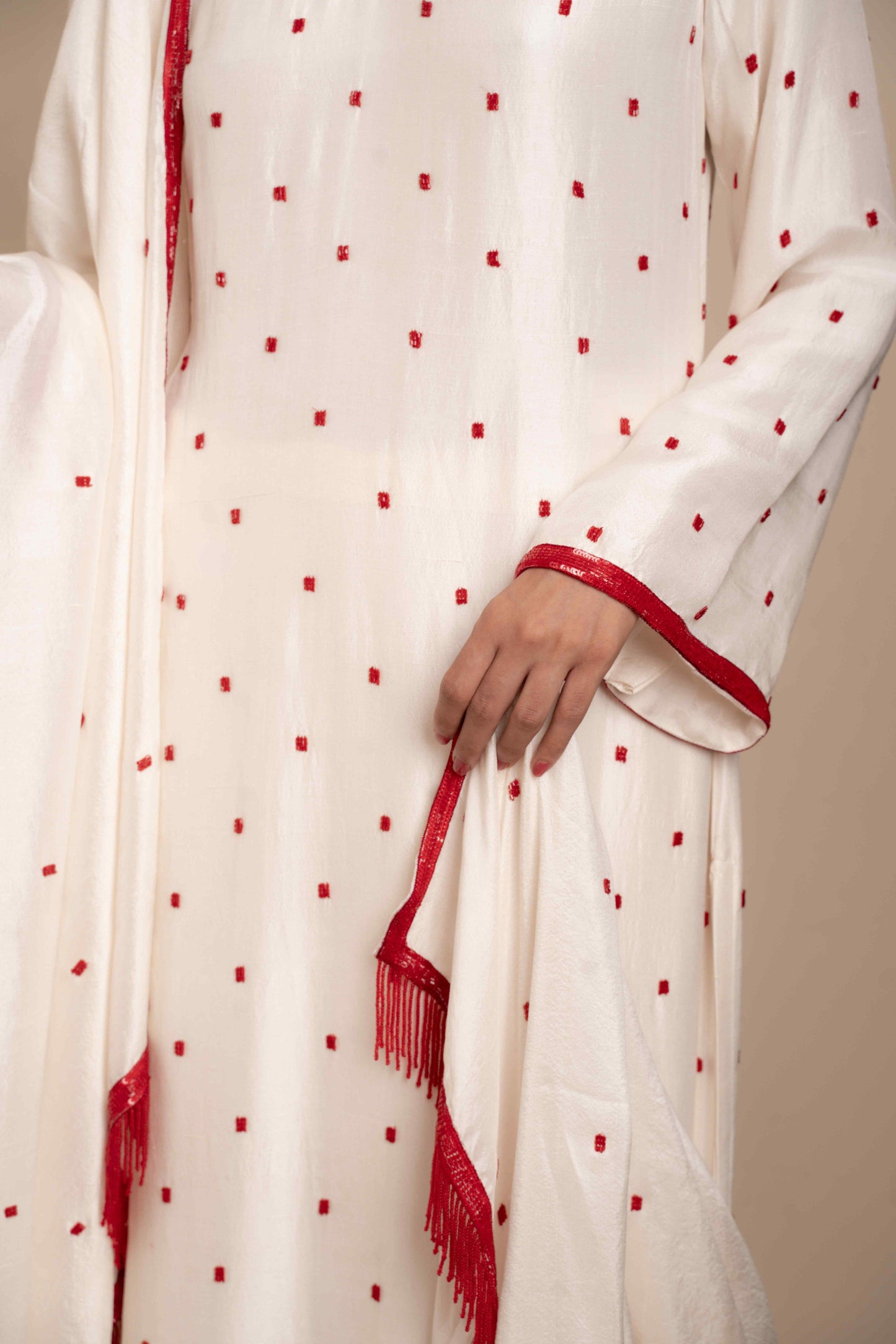 Ivory v-neck kurti set - My Store