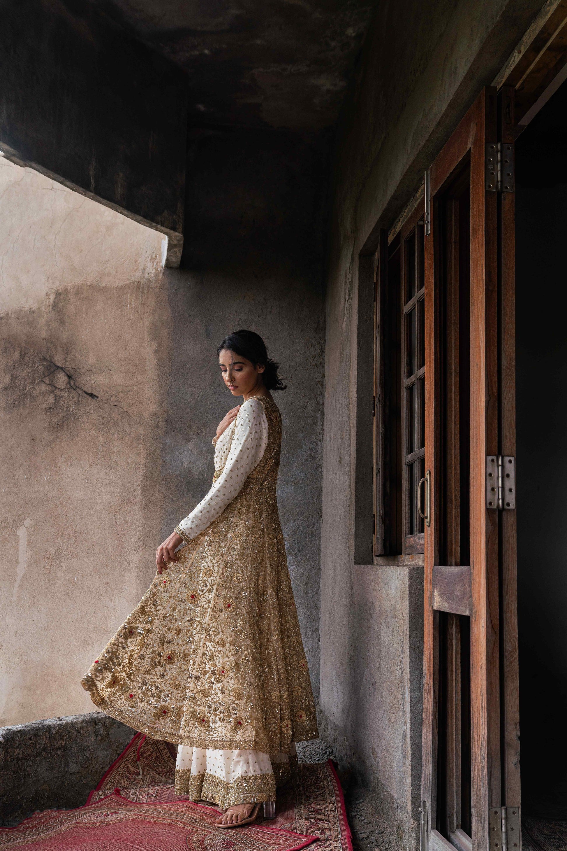 Mughlai chintz detachable jacket and anarkali set - My Store