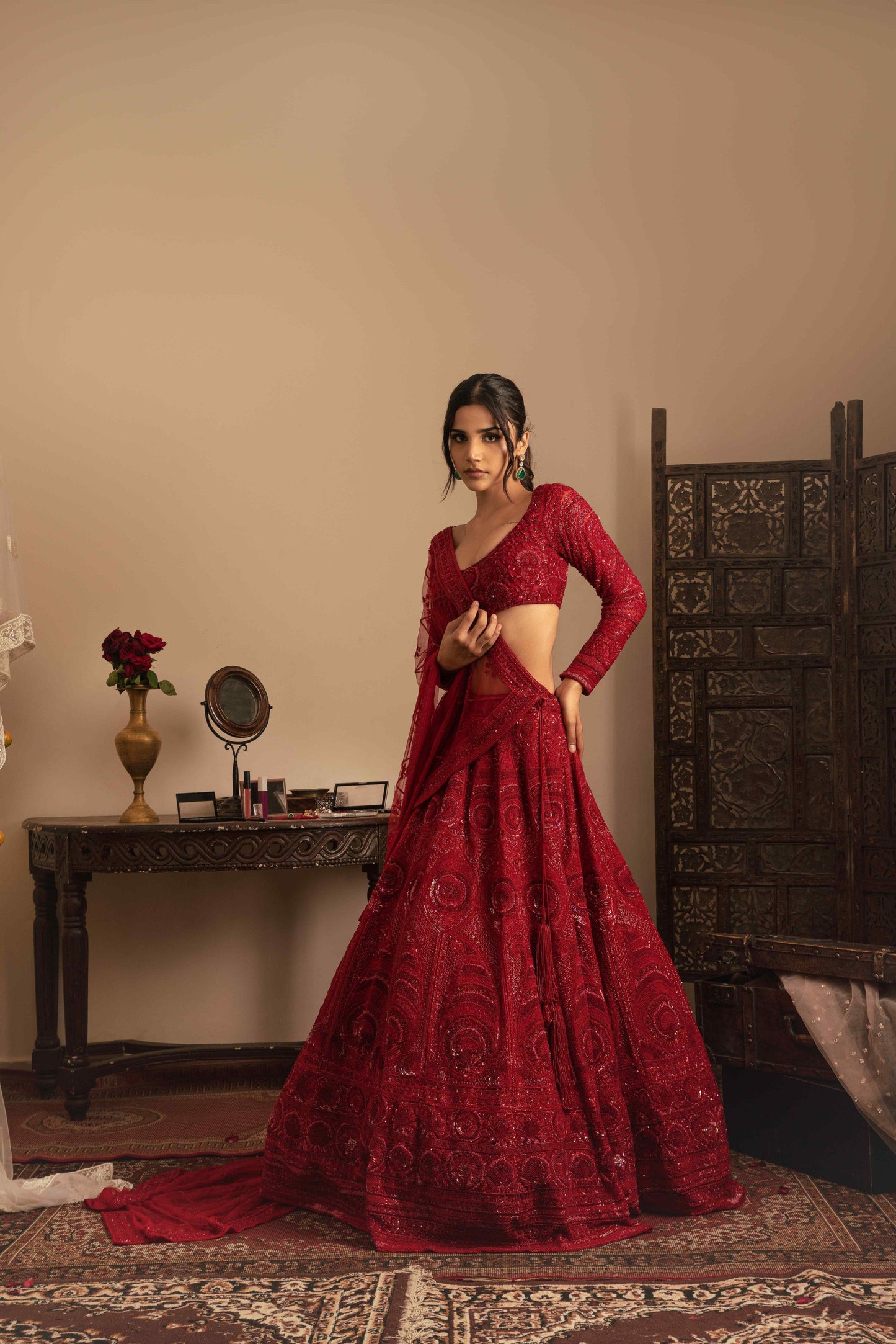 1 Million+ french knotted kashida lehenga set - My Store