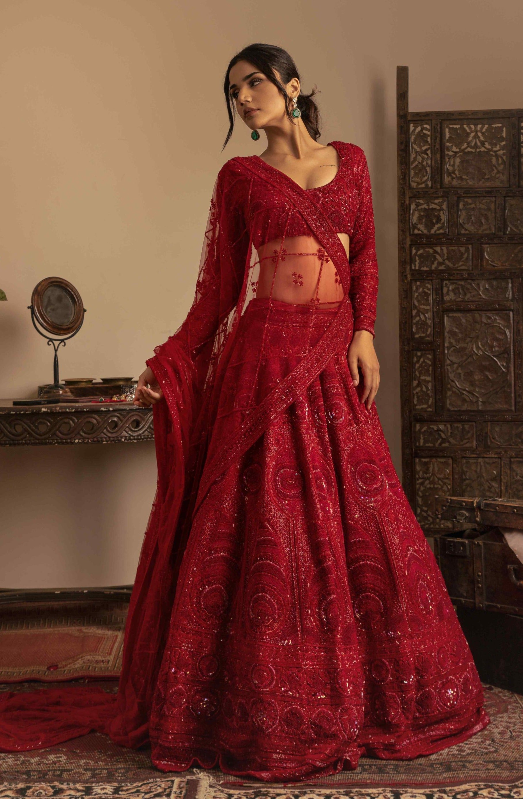 1 Million+ french knotted kashida lehenga set - My Store