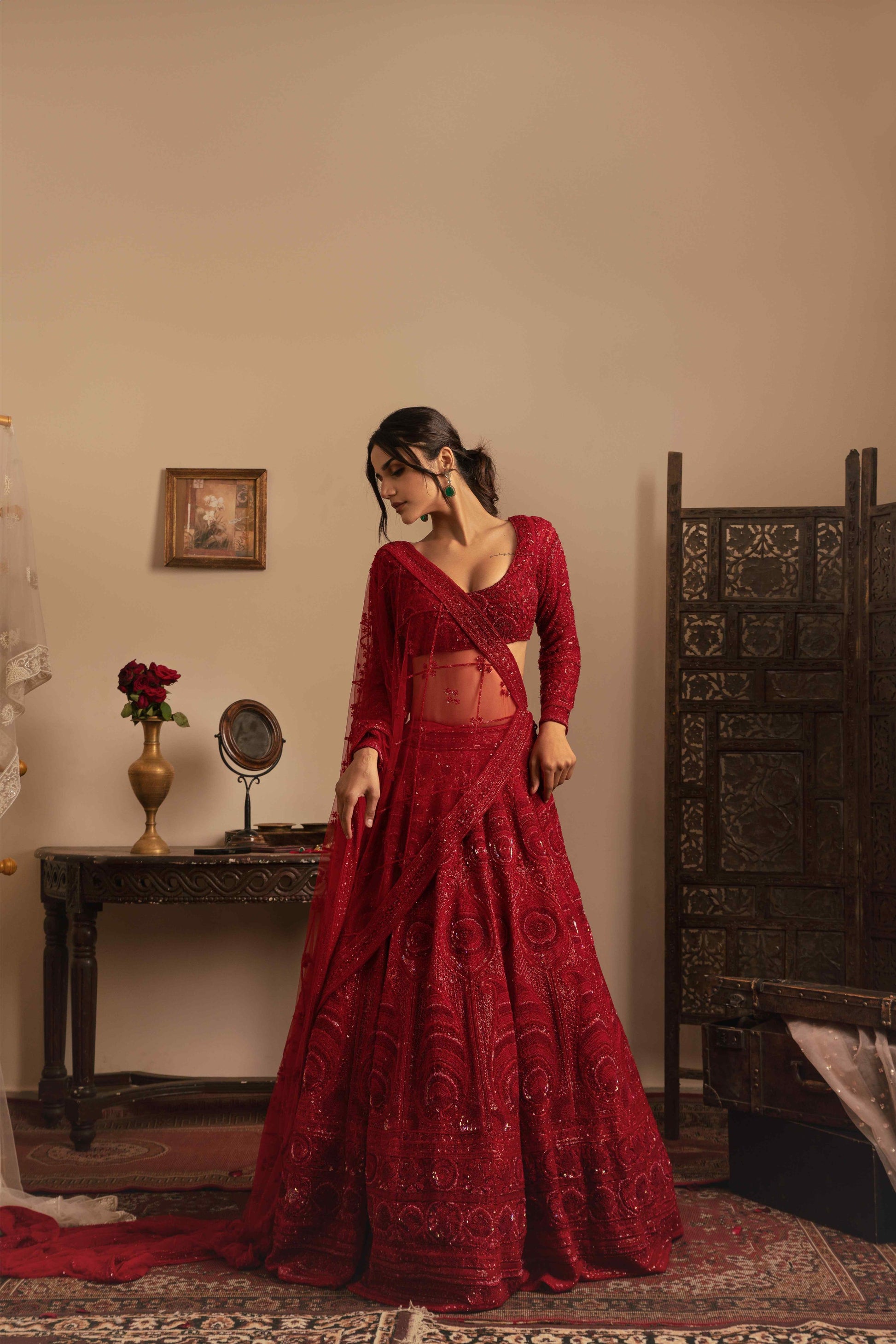 1 Million+ french knotted kashida lehenga set - My Store