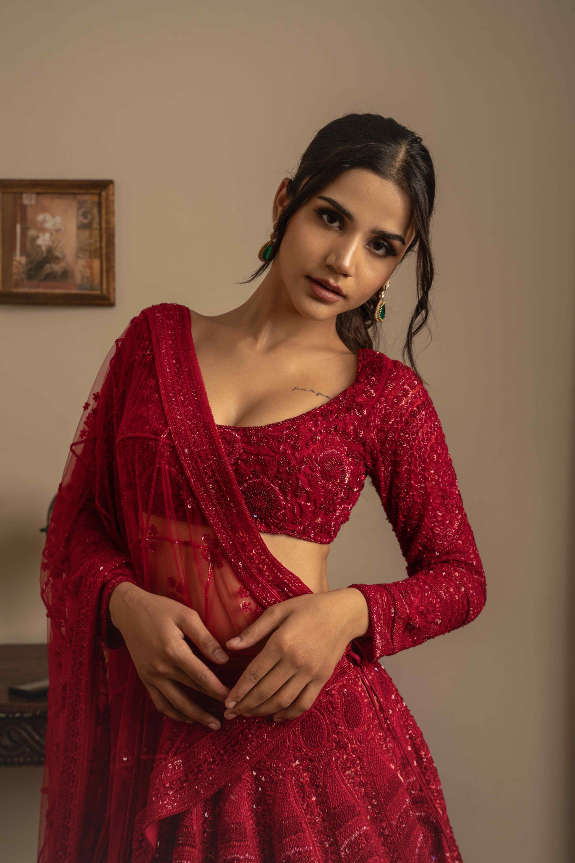 1 Million+ french knotted kashida lehenga set - My Store