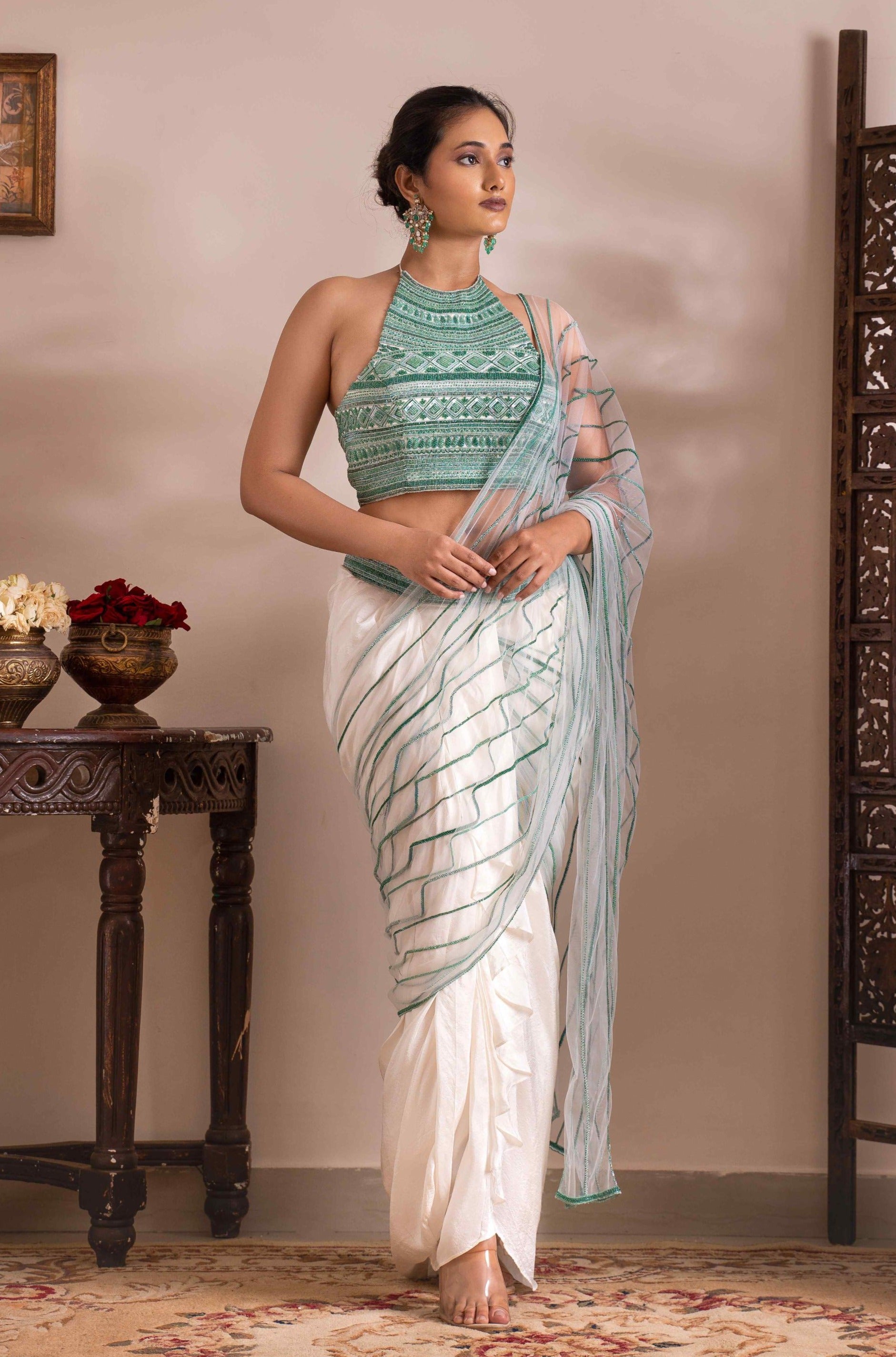 Madhubani detachable saree with pre-draped skirt set - My Store