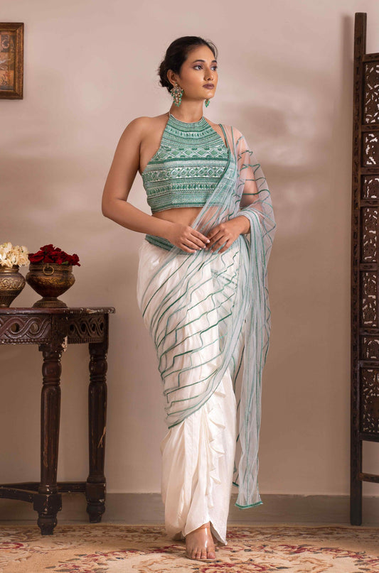 Madhubani detachable saree with pre-draped skirt set - My Store