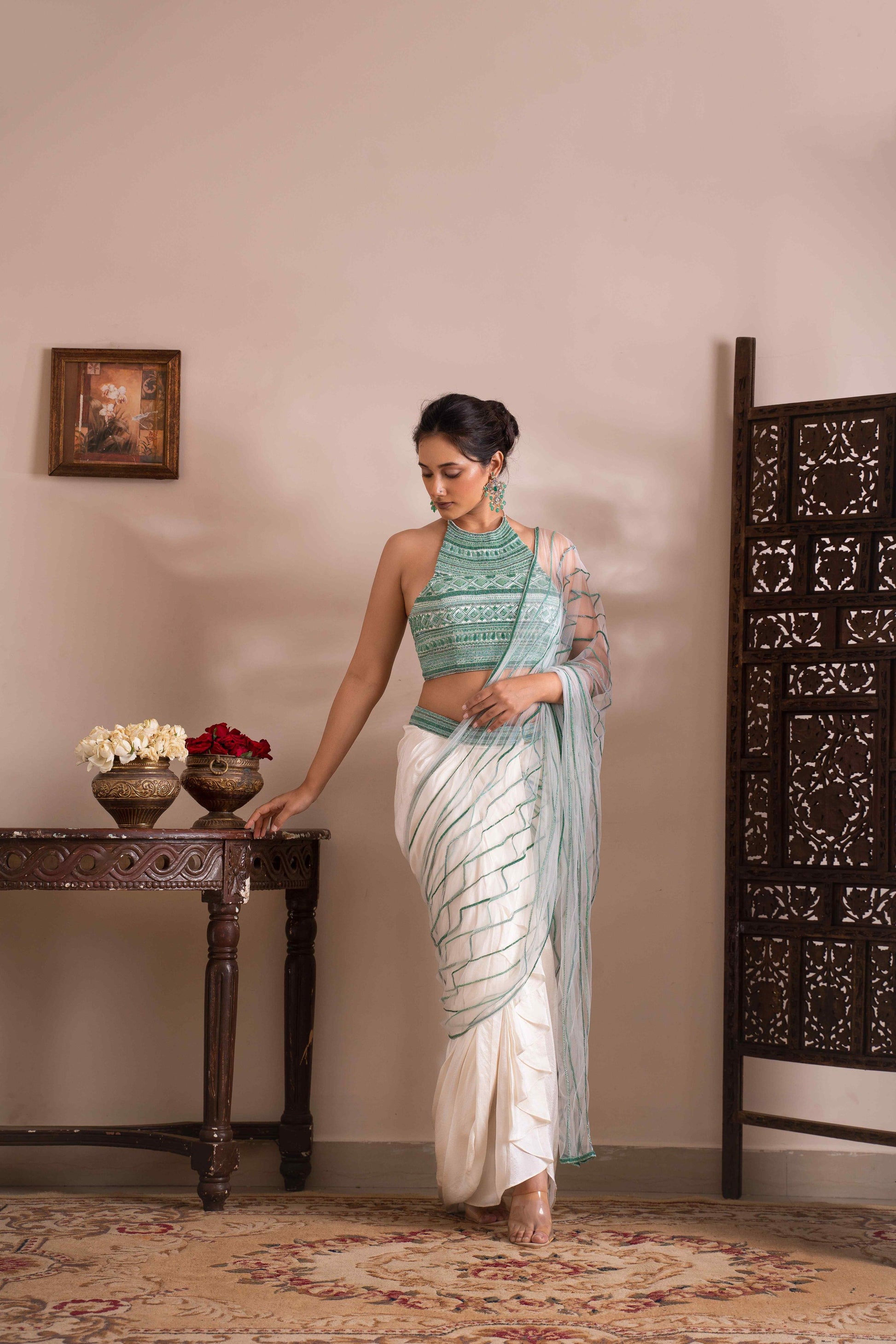 Madhubani detachable saree with pre-draped skirt set - My Store