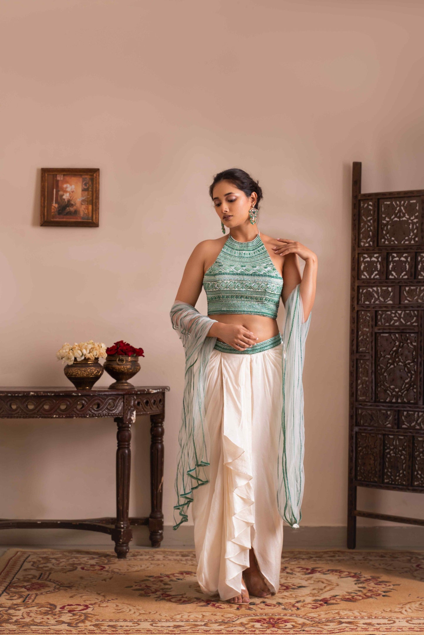 Madhubani detachable saree with pre-draped skirt set - My Store